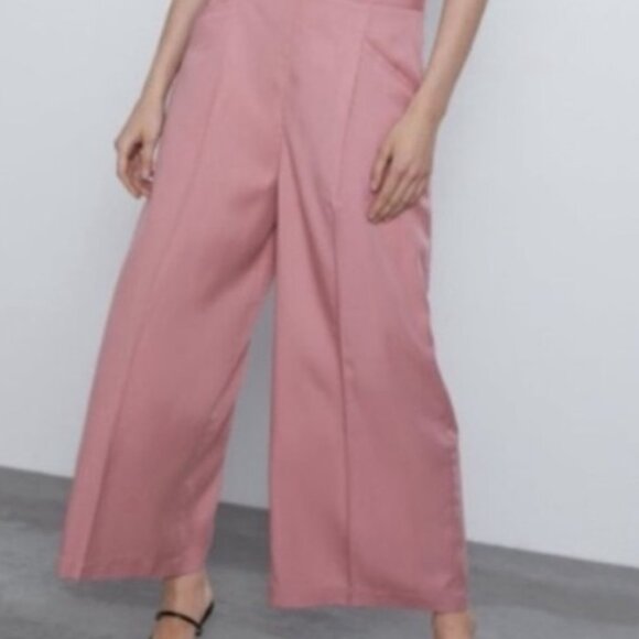 NEW Zara Dusty Rose Pink High Waist Wide Leg Culottes Pants, Size S - Picture 14 of 16